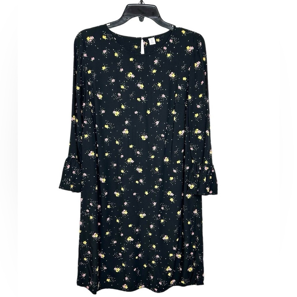 Old Navy Black Floral Shift Dress Size XL 3/4 Sleeve
